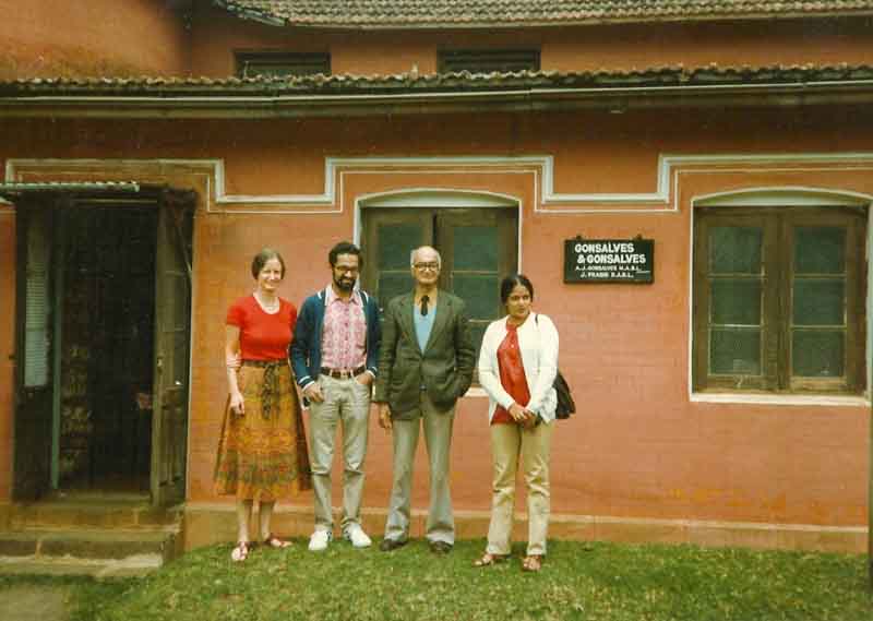 Priscilla, Timothy, Allan, Maureen Gonsalves outside Gonsalves & Gonsalves, Ooty in 1980
