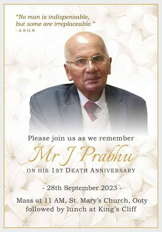 J. Prabhu, 1st death anniversary card